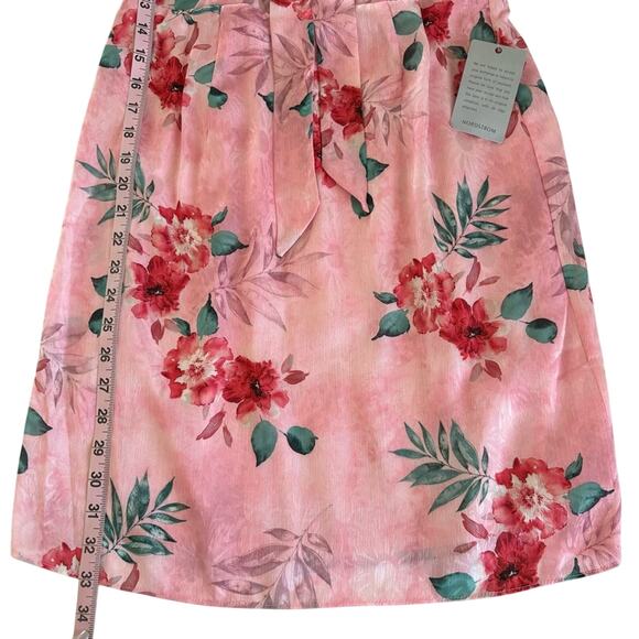 NSR Women’s Pink Tropical Floral Print Tie Front Mini Dress Size Medium NWT - Picture 6 of 11